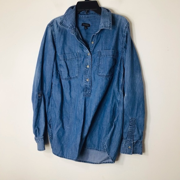 Talbots button up pullover top women small blue cotton spring hobo lagenlook - Picture 1 of 10
